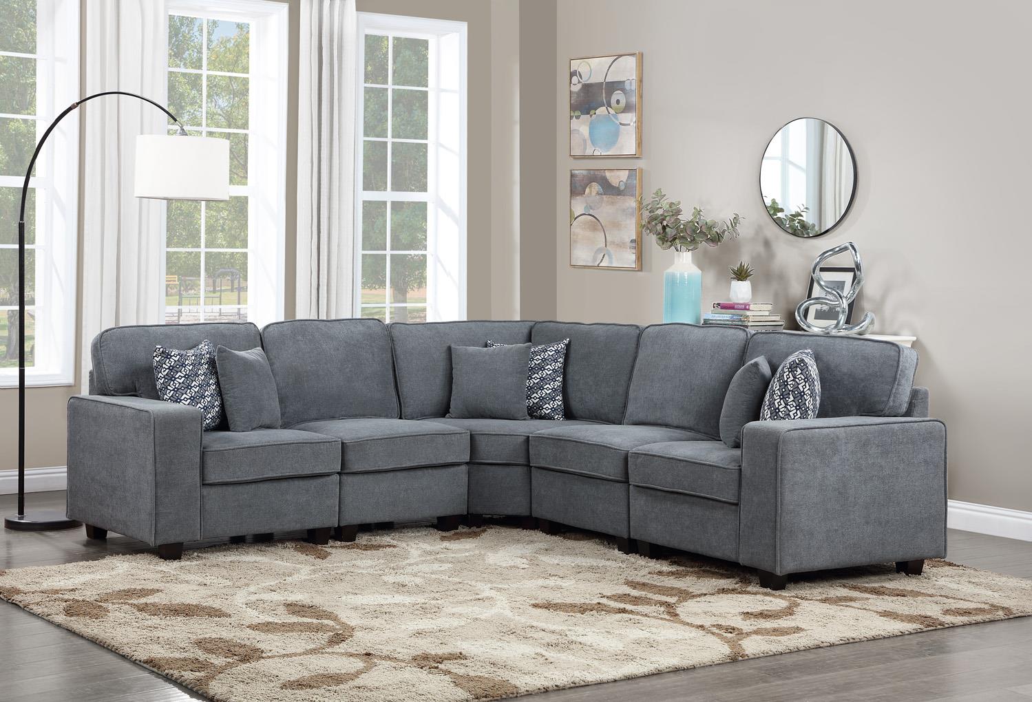 GRAY FABRIC 5 PC SECTIONAL (2 ARMLESS CHAIRS) view 2