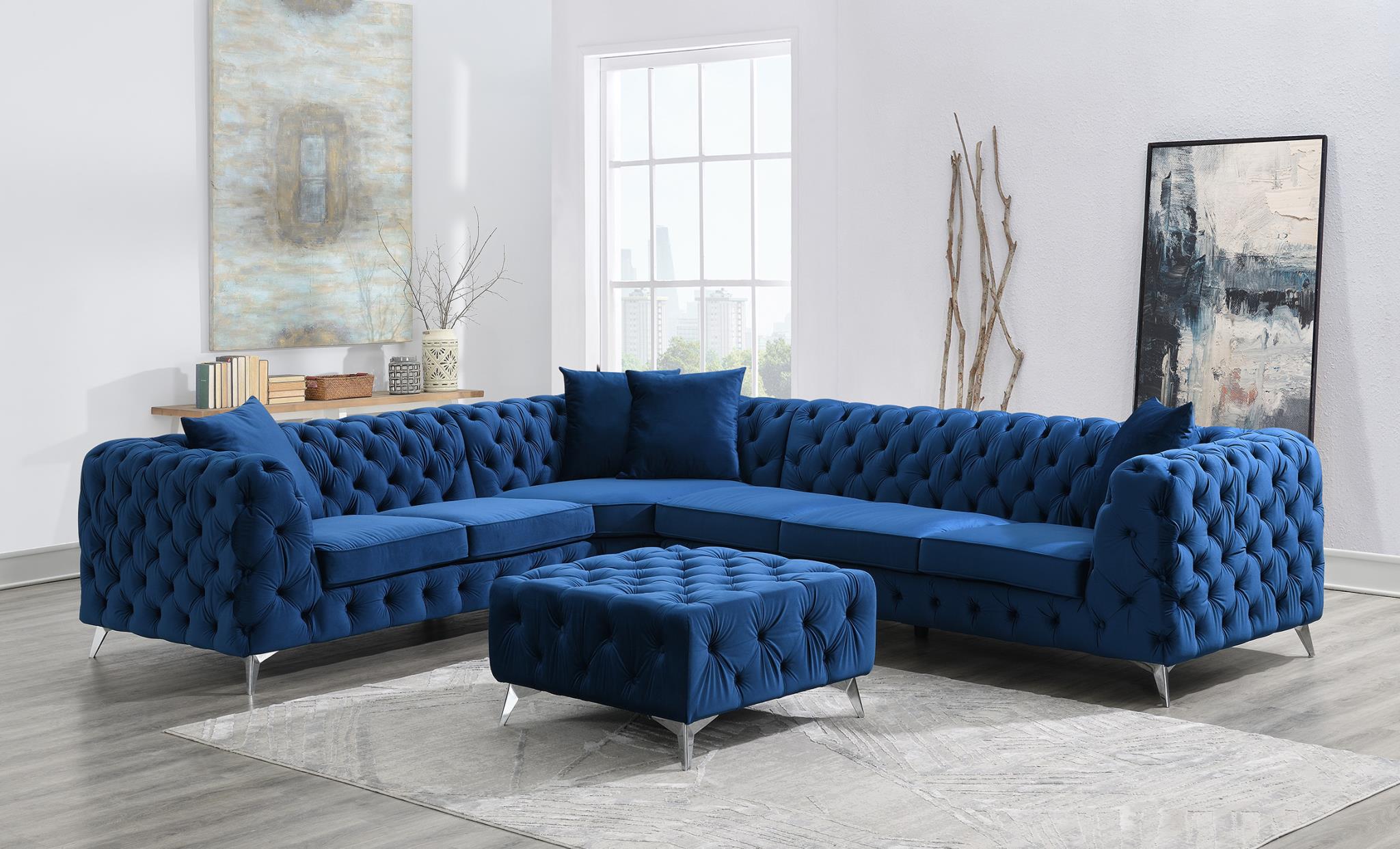 DARK BLUE VELVET 3 PC SECTIONAL view 2
