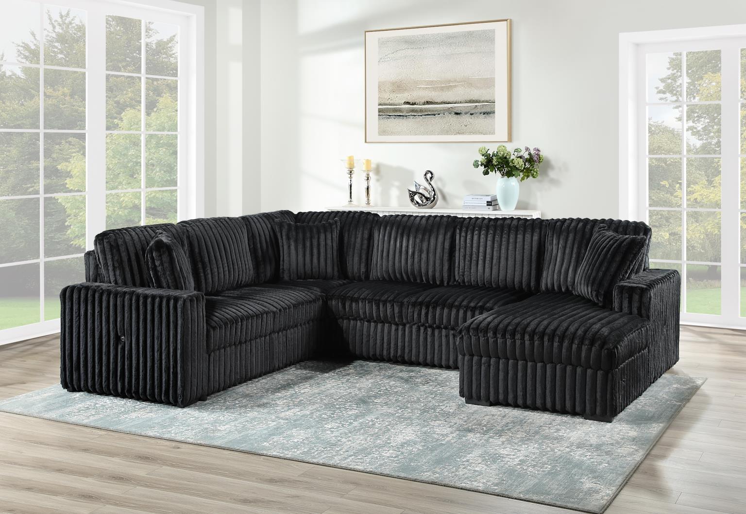 BLACK 3 PC SECTIONAL W/USB view 2