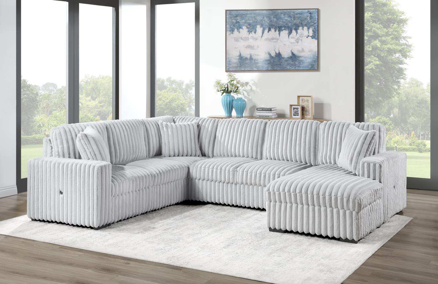 GRAY 3 PC SECTIONAL W/USB view 2