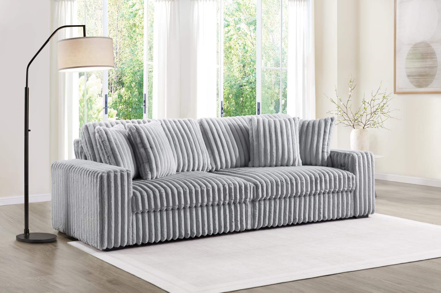 GRAY CORDUROY POWER 4 SEATER SOFA view 2