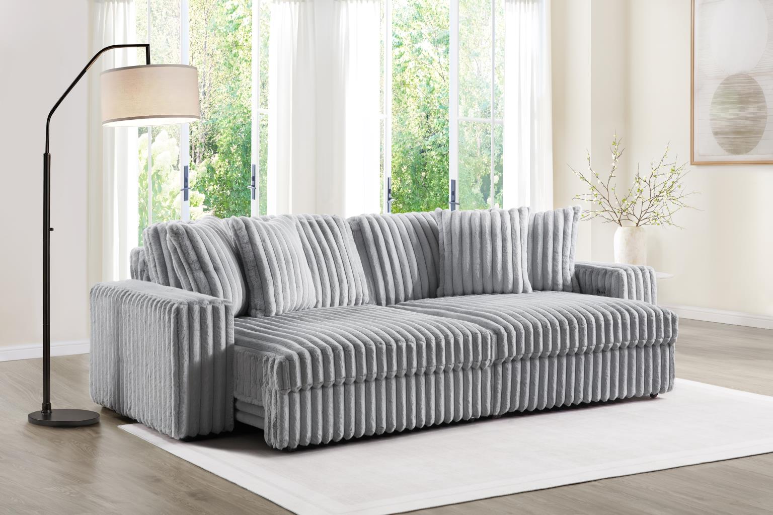 GRAY CORDUROY POWER 4 SEATER SOFA view 3