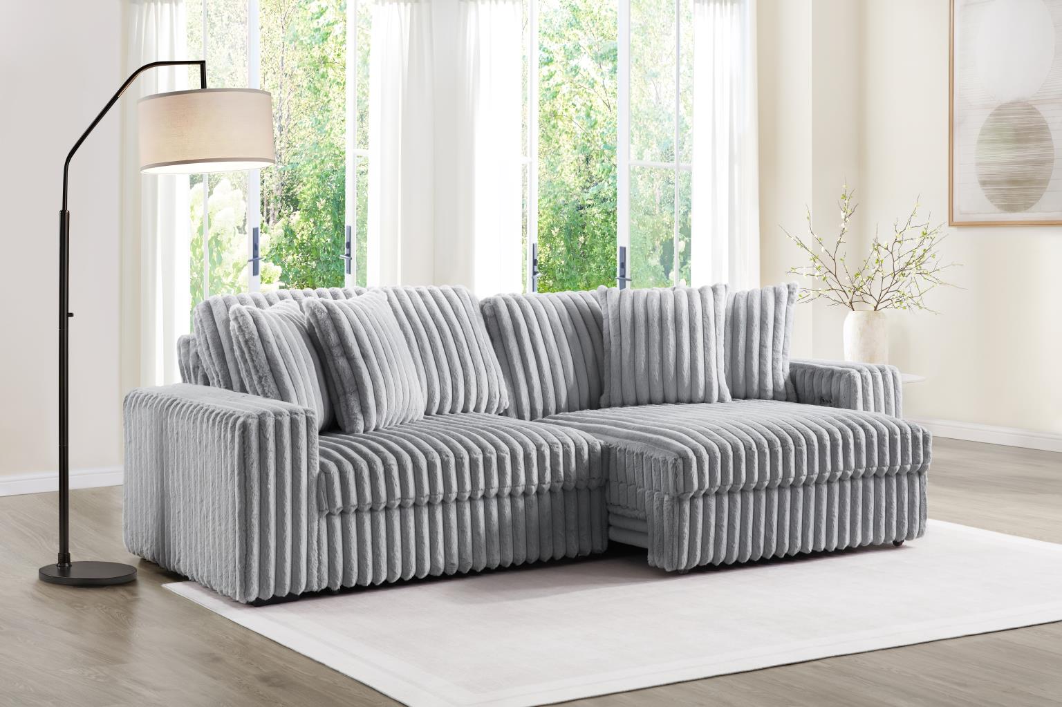 GRAY CORDUROY POWER 4 SEATER SOFA view 4