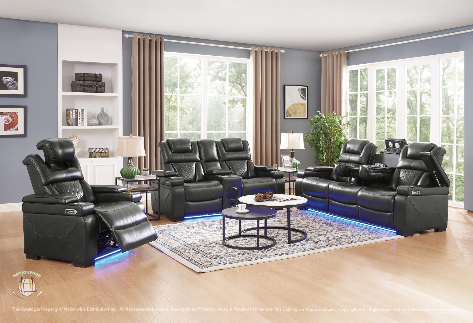 Dual Power Reclining Sofa w/ Led & USB & Drop Down Table & Reading Lights & Storage Arms and Dual Power Reclining Loveseat w/ Led & USB Type-C