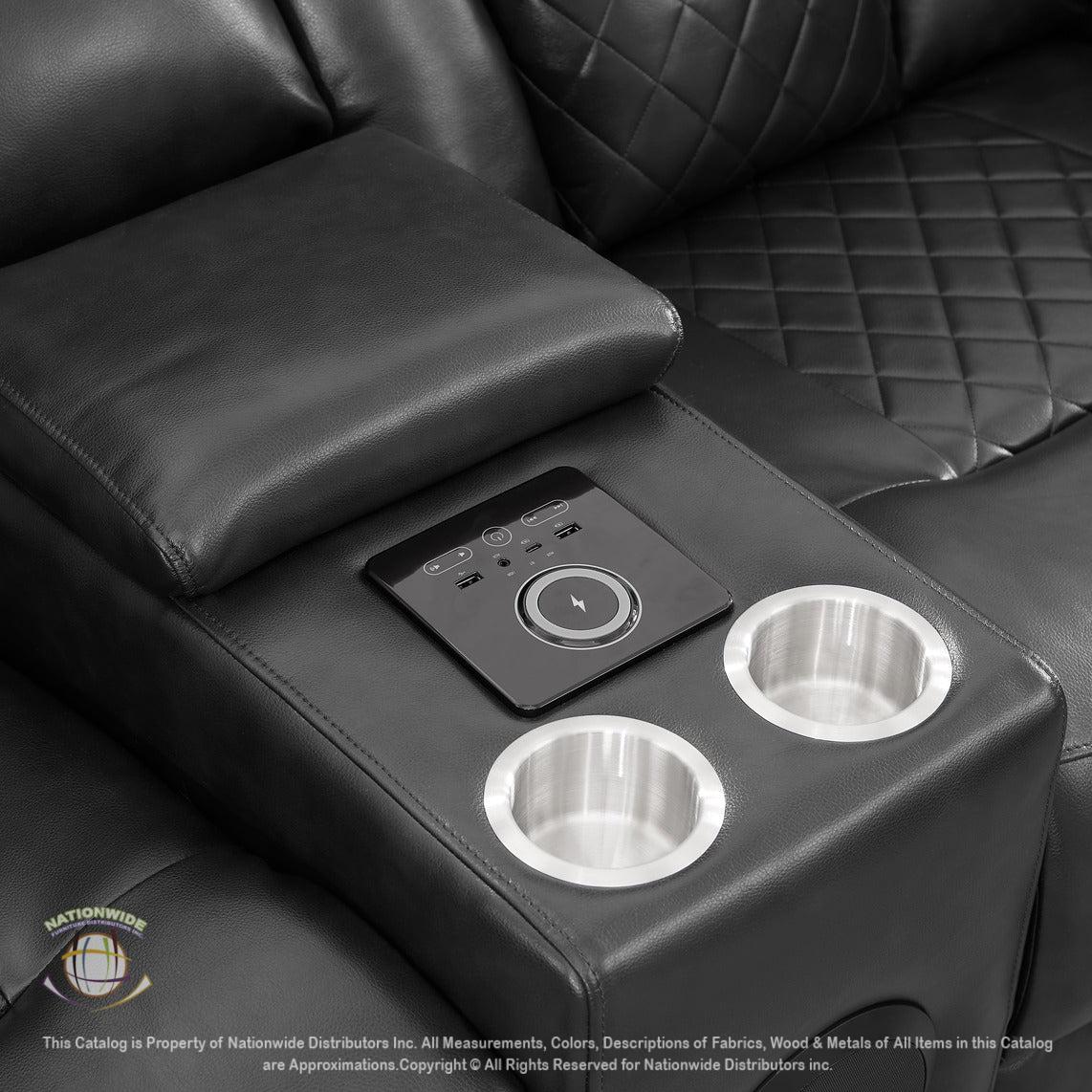 Dual Power Reclining Sofa w/ Led & USB & Drop Down Table & Reading Lights & Storage Arms and Dual Power Reclining Loveseat w/ Led & USB Type-C view 2