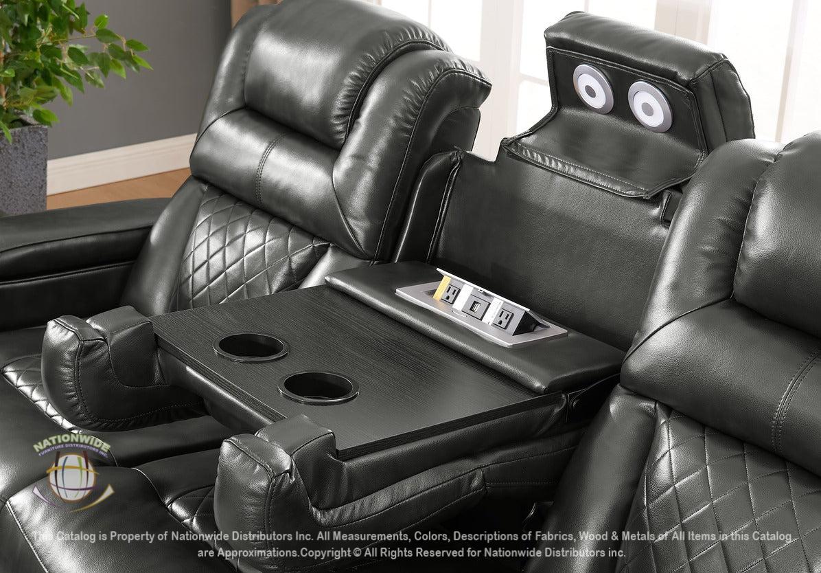 Dual Power Reclining Sofa w/ Led & USB & Drop Down Table & Reading Lights & Storage Arms and Dual Power Reclining Loveseat w/ Led & USB Type-C view 3