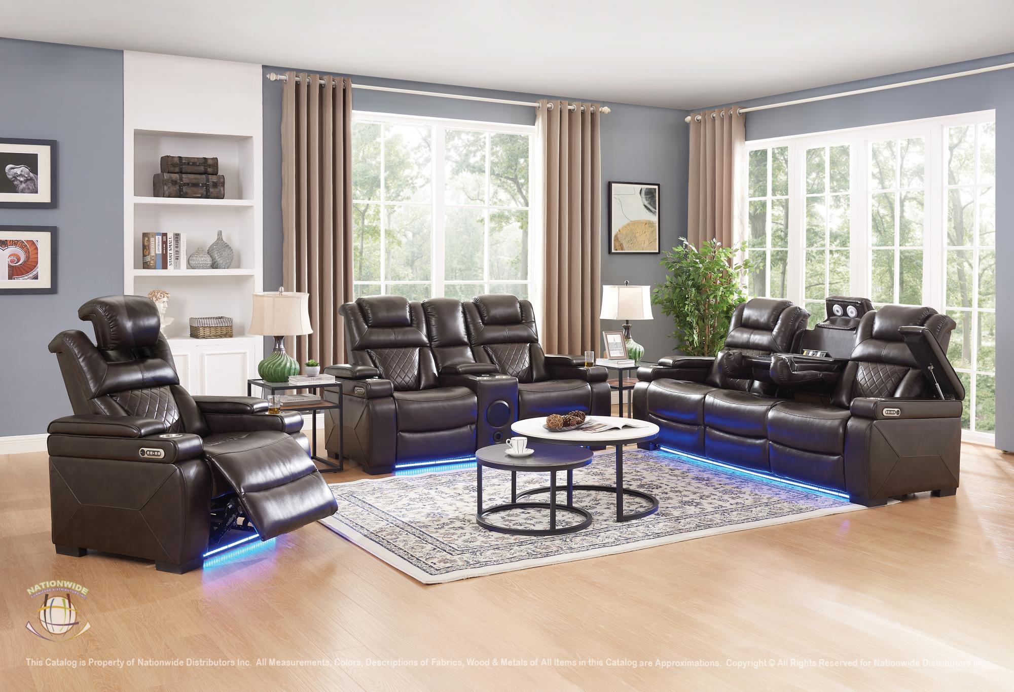 Dual Power Reclining Sofa w/ Led & USB & Drop Down Table & Reading Lights & Storage Arms and Dual Power Reclining Loveseat w/ Led & USB Type-C