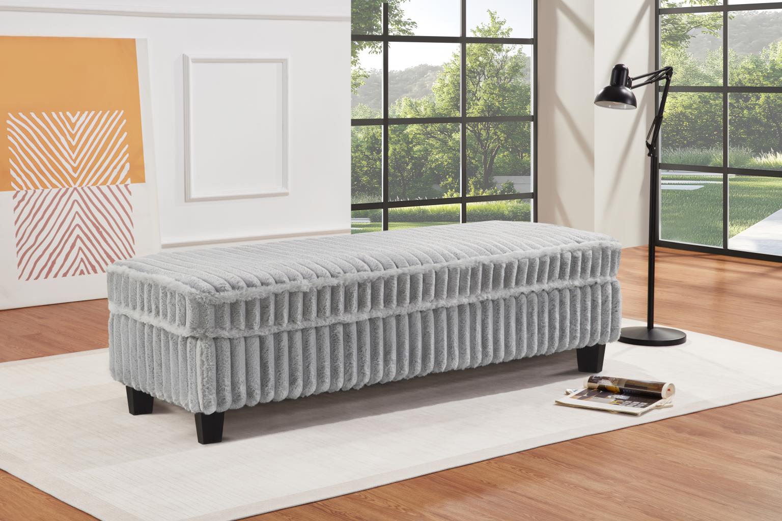 GRAY CORDUROY OTTOMAN view 2