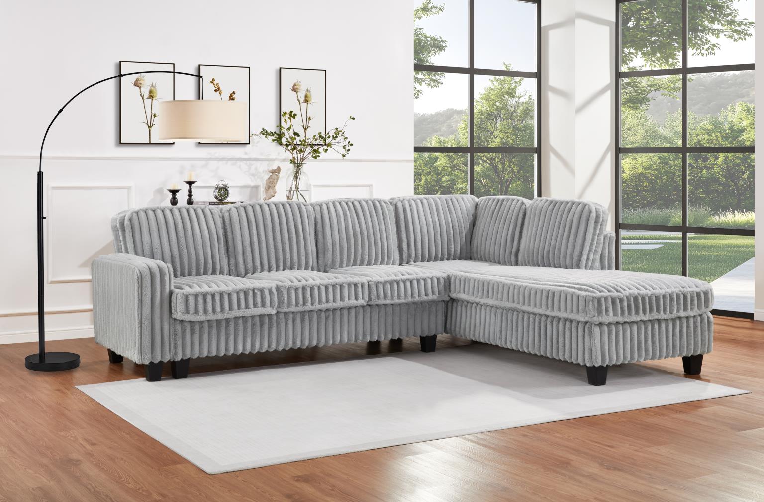 GRAY CORDUROY 2 PC SECTIONAL view 2