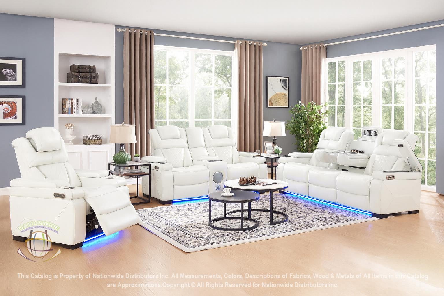 Dual Power Reclining Sofa w/ Led & USB & Drop Down Table & Reading Lights & Storage Arms and Dual Power Reclining Loveseat w/ Led & USB Type-C