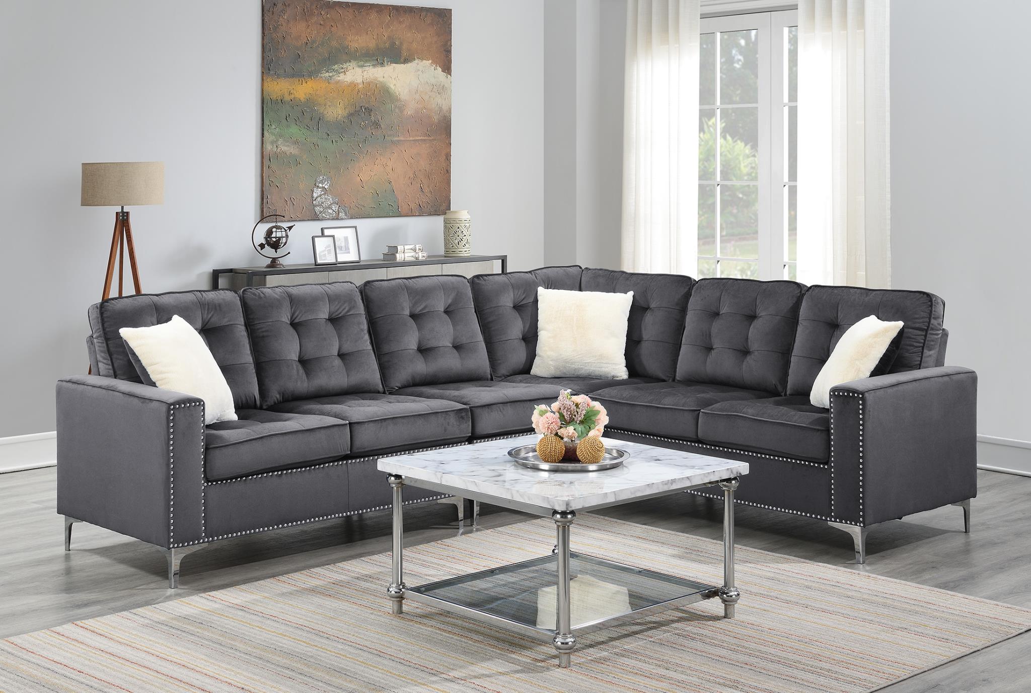 DARK GRAY VELVET 4 PC SECTIONAL view 2