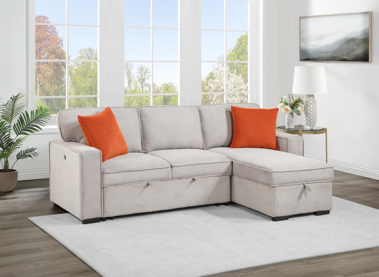 LIGHT BROWN SOFA CHAISE SECTIONAL view 2