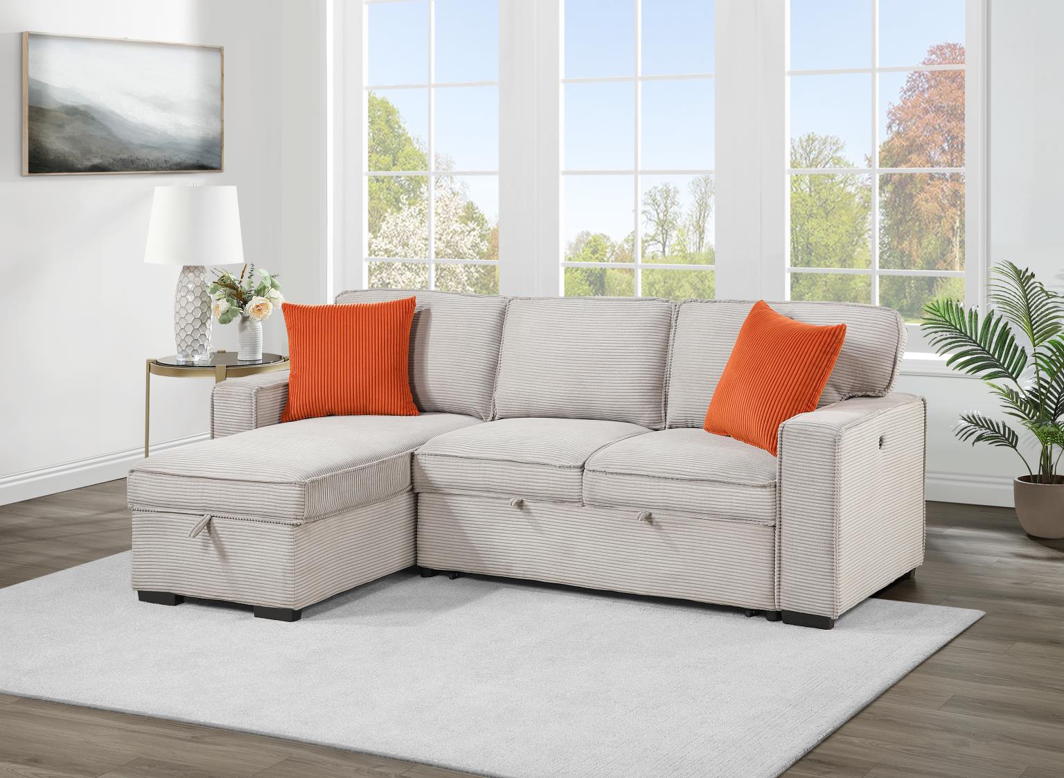 LIGHT BROWN SOFA CHAISE SECTIONAL view 3