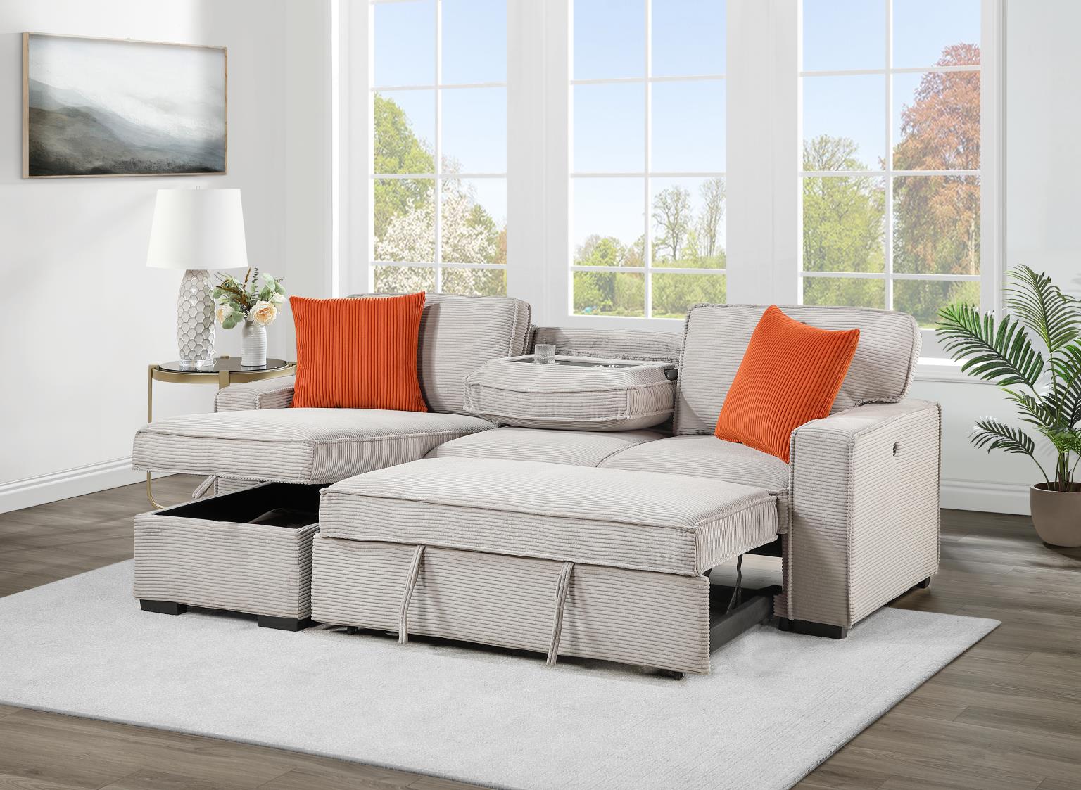 LIGHT BROWN SOFA CHAISE SECTIONAL view 4