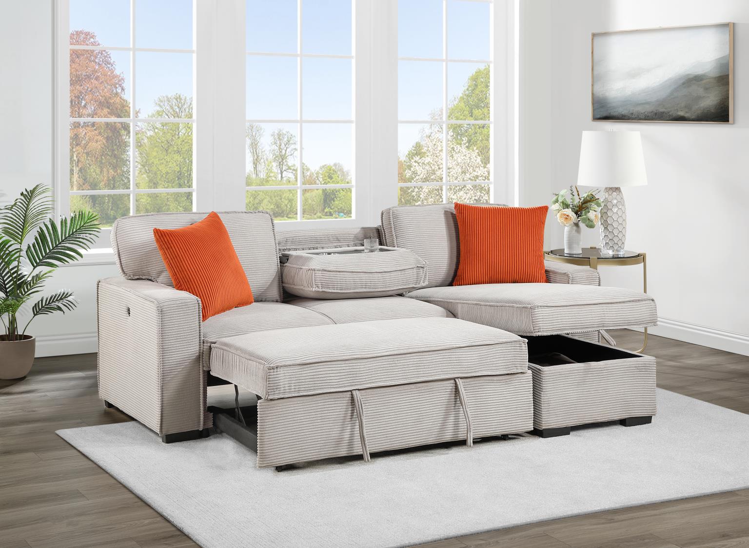 LIGHT BROWN SOFA CHAISE SECTIONAL view 5