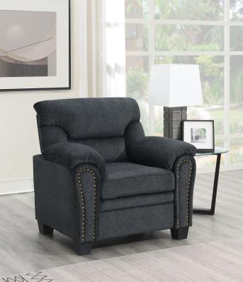 CHARCOAL CHENILLE CHAIR W/NAILHEAD