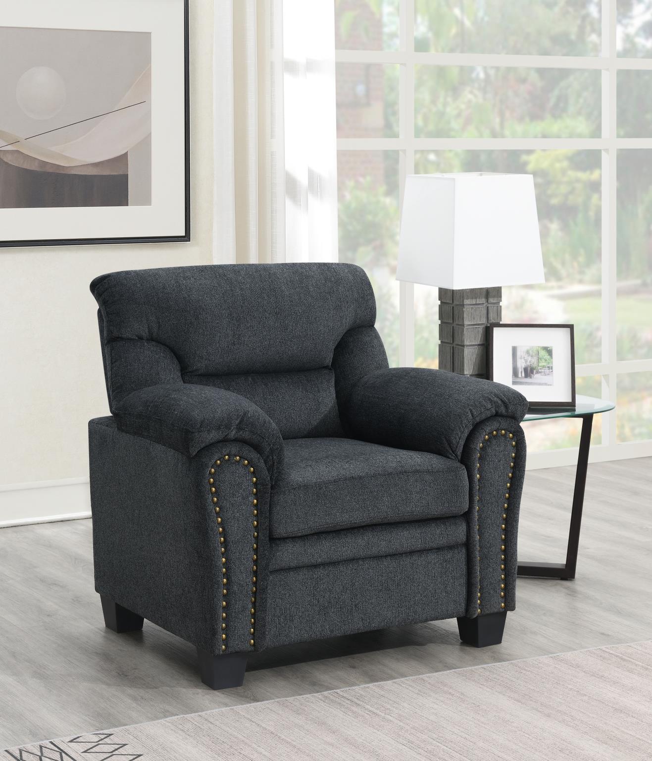 CHARCOAL CHENILLE CHAIR W/NAILHEAD view 2
