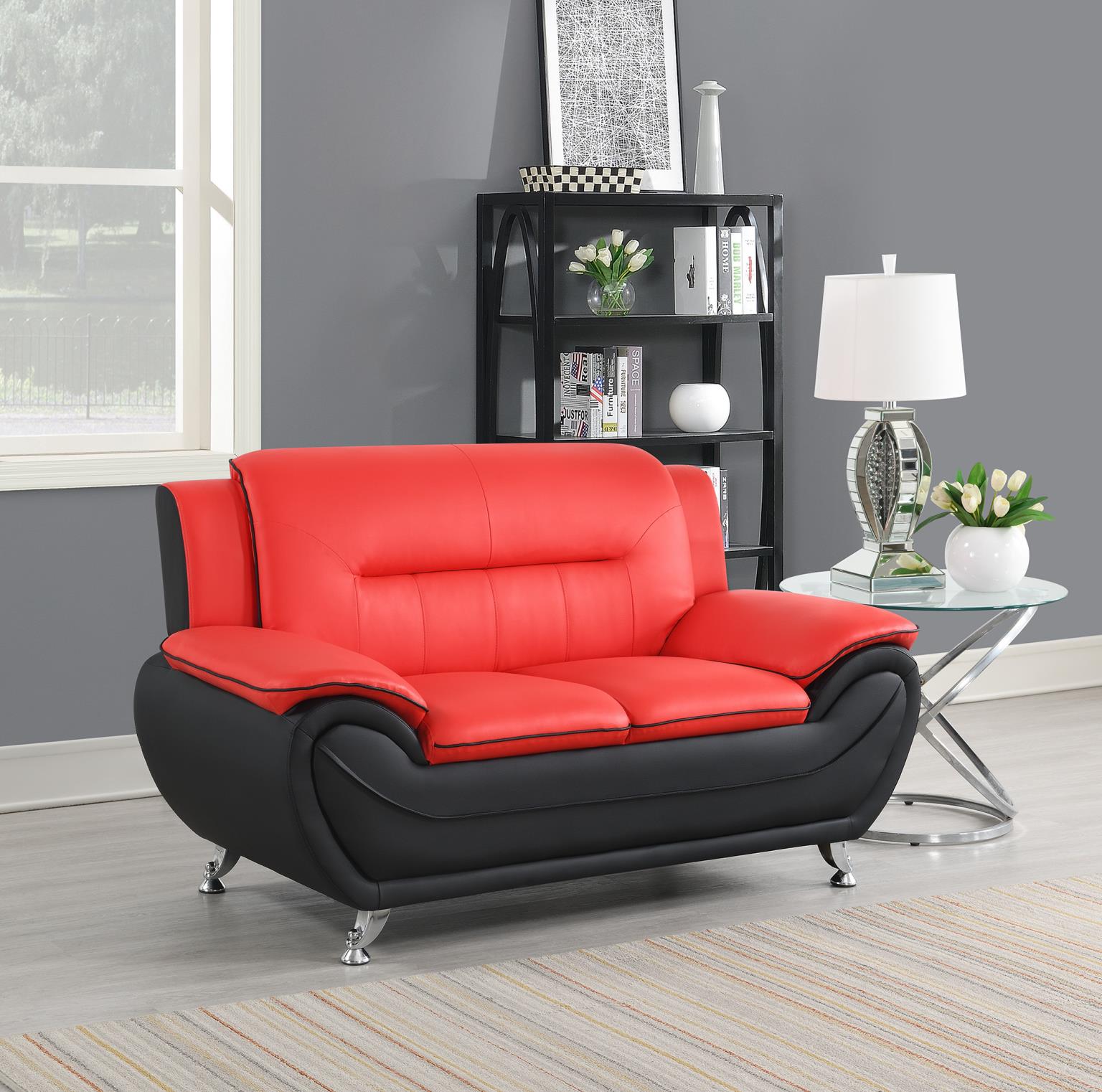RED PU LOVESEAT view 2