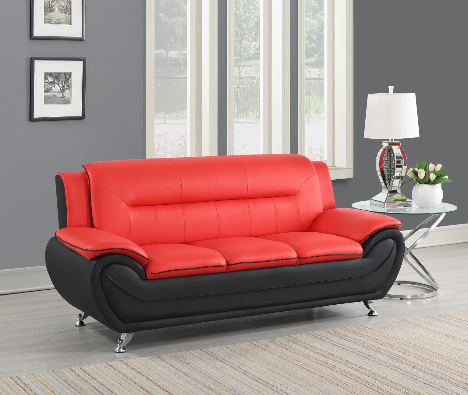 RED PU SOFA view 2