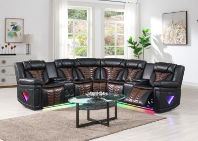 BLACK/BROWN POWER 3 PC SECTIONAL W/BLUETOOTH SPEAKER, AND WIRELESS CHARGER, MULTI COLOR LED