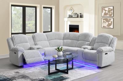 GRAY CORDUROY POWER 3 PC SECTIONAL W/BLUETOOTH SPEAKER, AND WIRELESS CHARGER