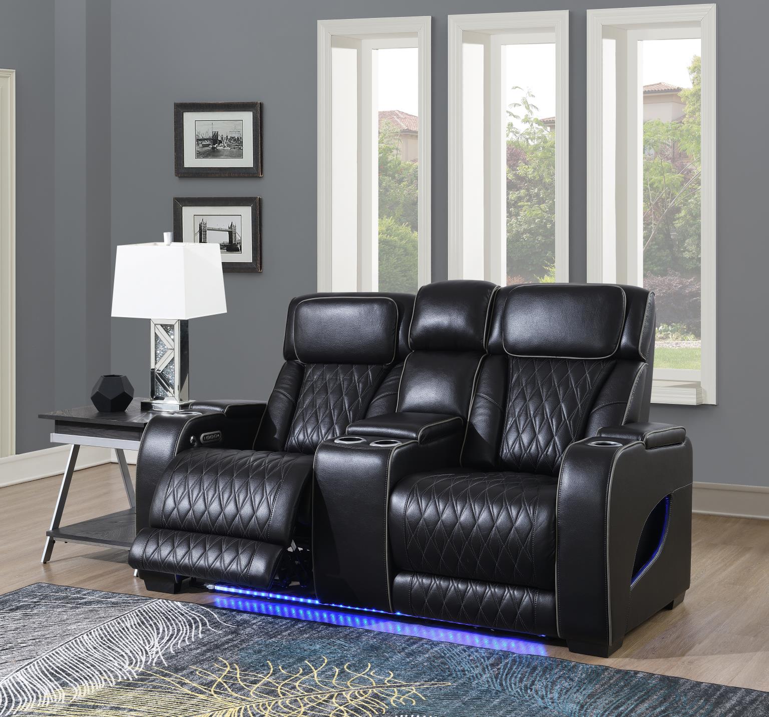 BLACK POWER RECLINING W/PWR HEADREST, MASSAGE, HEAT, AMBIENT LIGHT, STORAGE ARMS/USB AND WIRELES... view 2