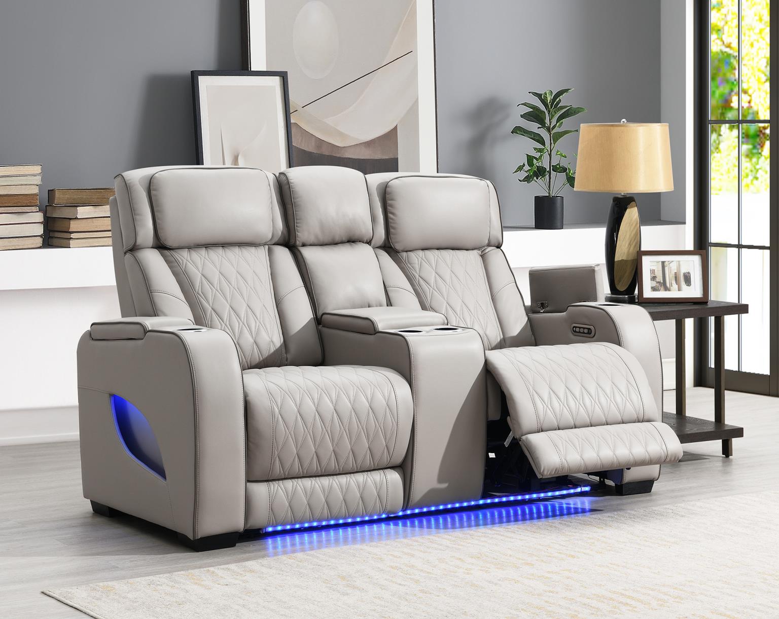 GRAY POWER RECLINING W/PWR HEADREST, MASSAGE, HEAT, AMBIENT LIGHT, STORAGE ARMS/USB AND WIRELESS... view 2
