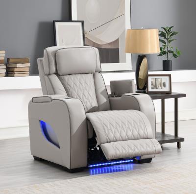 GRAY POWER RECLINING W/PWR HEADREST, MASSAGE, HEAT, AMBIENT LIGHTING, STORAGE ARMS/USB AND WIREL...