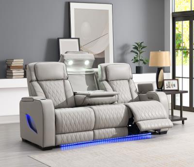 GRAY POWER RECLINING W/PWR HEADREST, READING LIGHT, MASSAGE, HEAT, AMBIENT LIGHTING, STORAGE ARM...