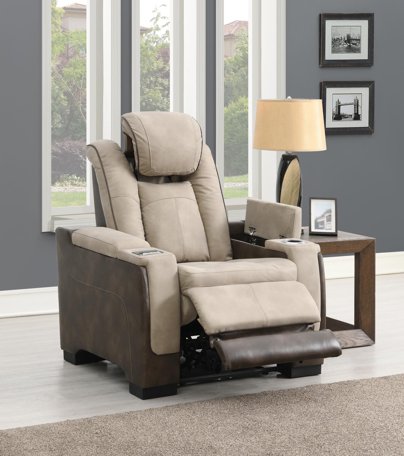 SAND POWER RECLINING W/PWR HEADREST, STORAGE ARMS/USB AND WIRELESS CHARGER CHAIR view 2
