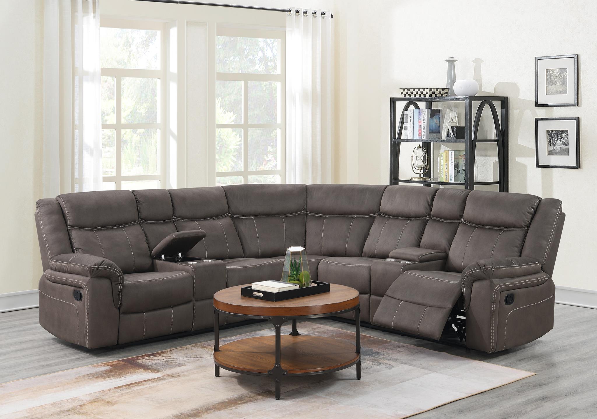 BROWN FABRIC 3 PC RECLINING SECTIONAL view 2