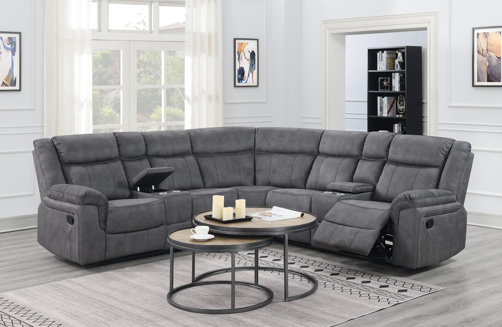 GRAY FABRIC 3 PC RECLINING SECTIONAL view 2