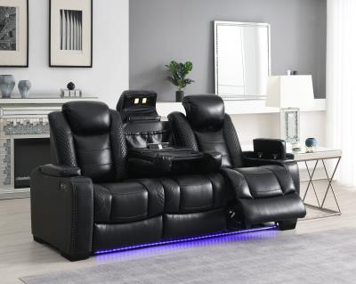 BLACK LED POWER RECLINING W/PWR HEADREST, AND DROP DOWN TABLE SOFA