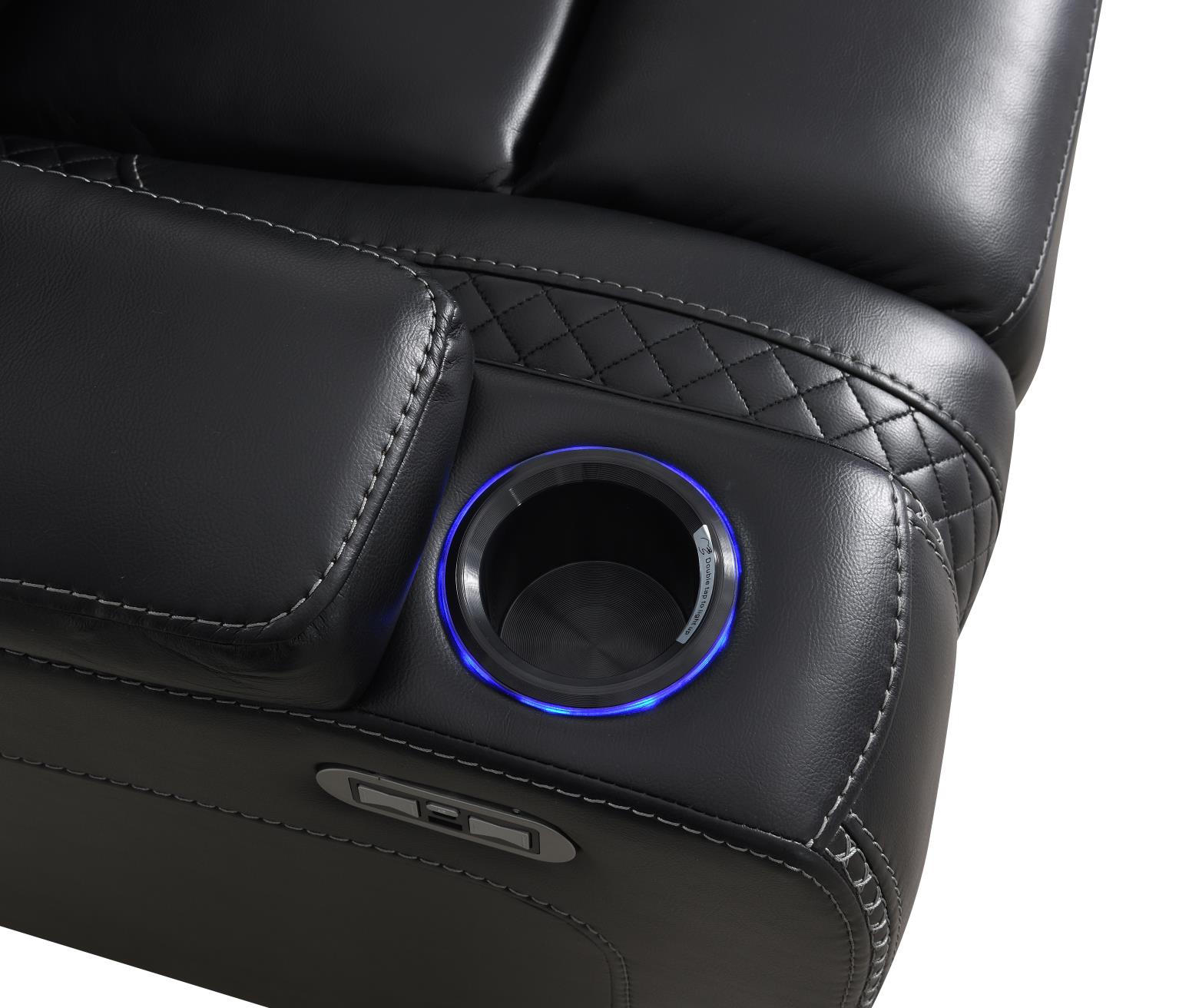 BLACK LED POWER RECLINING W/PWR HEADREST, AND DROP DOWN TABLE SOFA view 5