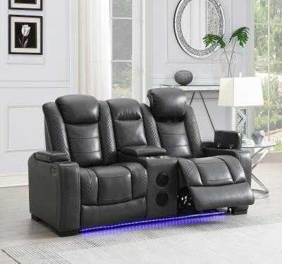 GRAY LED POWER RECLINING W/PWR HEADREST, BLUETOOTH SPEAKER, AND DROP DOWN TABLE LOVESEAT
