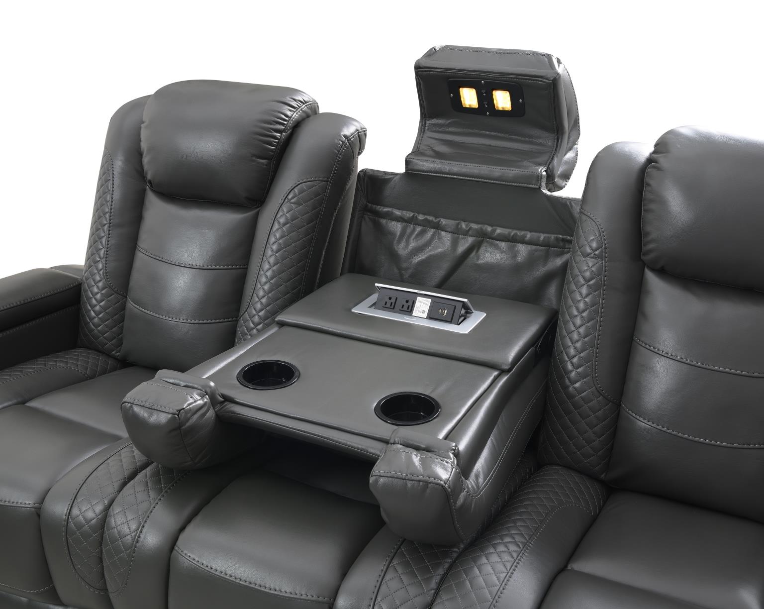GRAY LED POWER RECLINING W/PWR HEADREST, BLUETOOTH SPEAKER, AND DROP DOWN TABLE LOVESEAT view 4