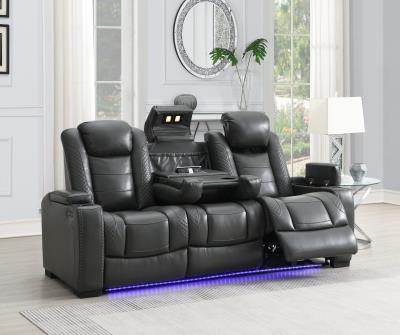 GRAY LED POWER RECLINING W/PWR HEADREST, AND DROP DOWN TABLE SOFA