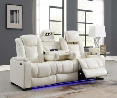 WHITE LED POWER RECLINING W/PWR HEADREST, AND DROP DOWN TABLE SOFA