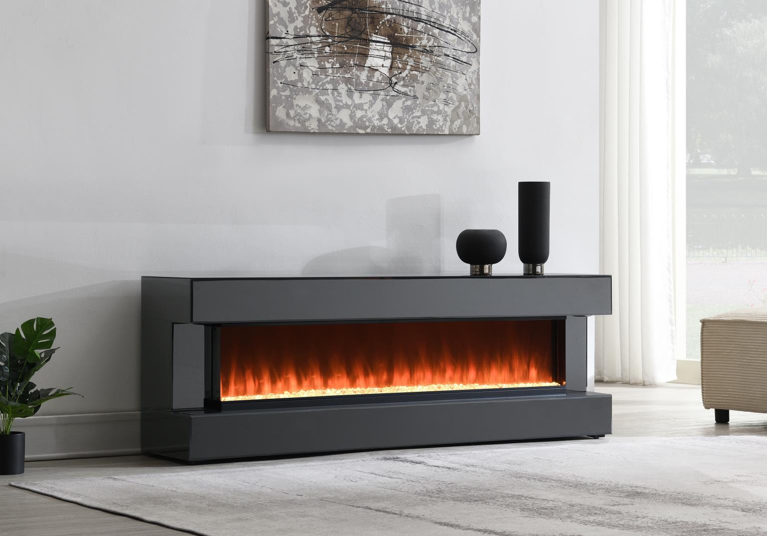 GRAY FIREPLACE TV STAND W/BLUETOOTH SPEAKER view 2