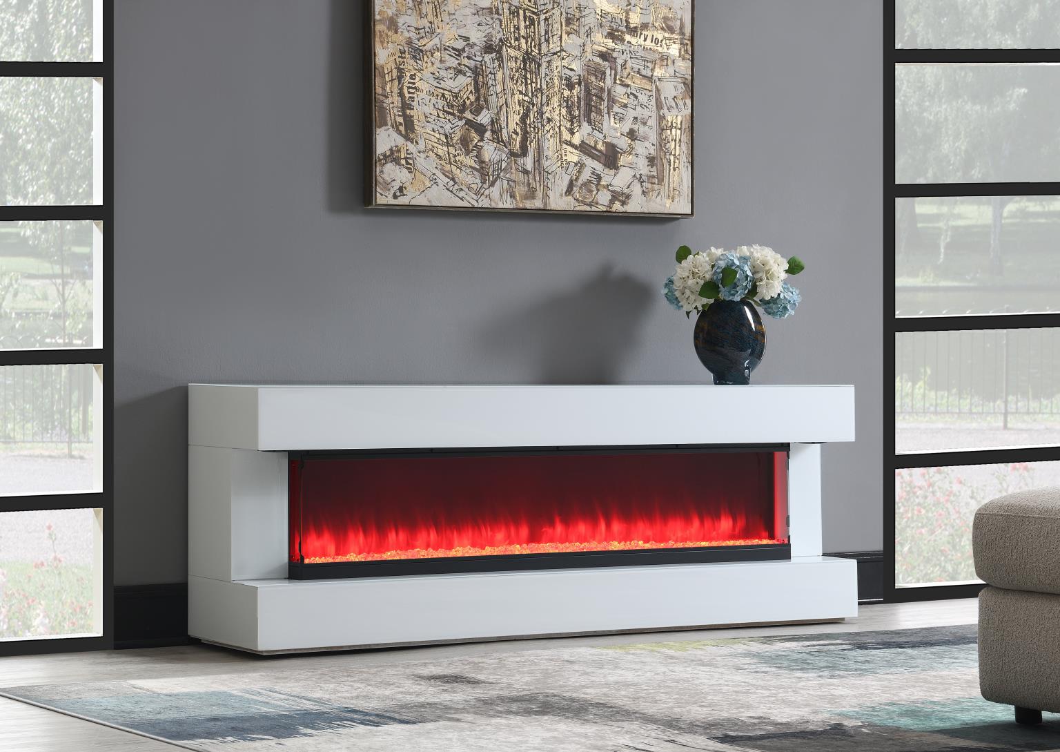 WHITE FIREPLACE TV STAND W/BLUETOOTH SPEAKER view 2