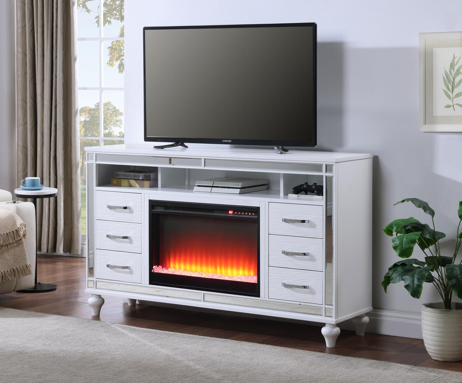 WHITE TV STAND (FIREPLACE SOLD SEPERATELY) view 2